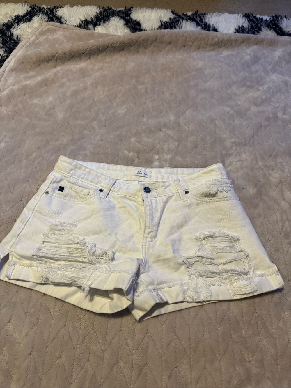 KanCan White Distressed Denim Shorts